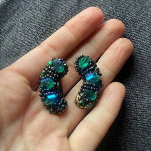 vintage Hobe 1960s art deco blue gemstones clip on earrings ear crawlers